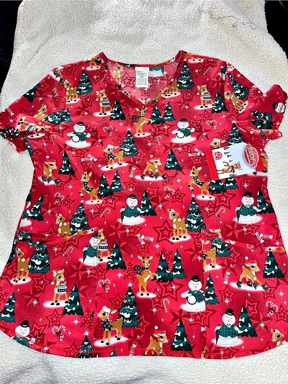 Christmas Print Short Sleeve Top Size Large NWT